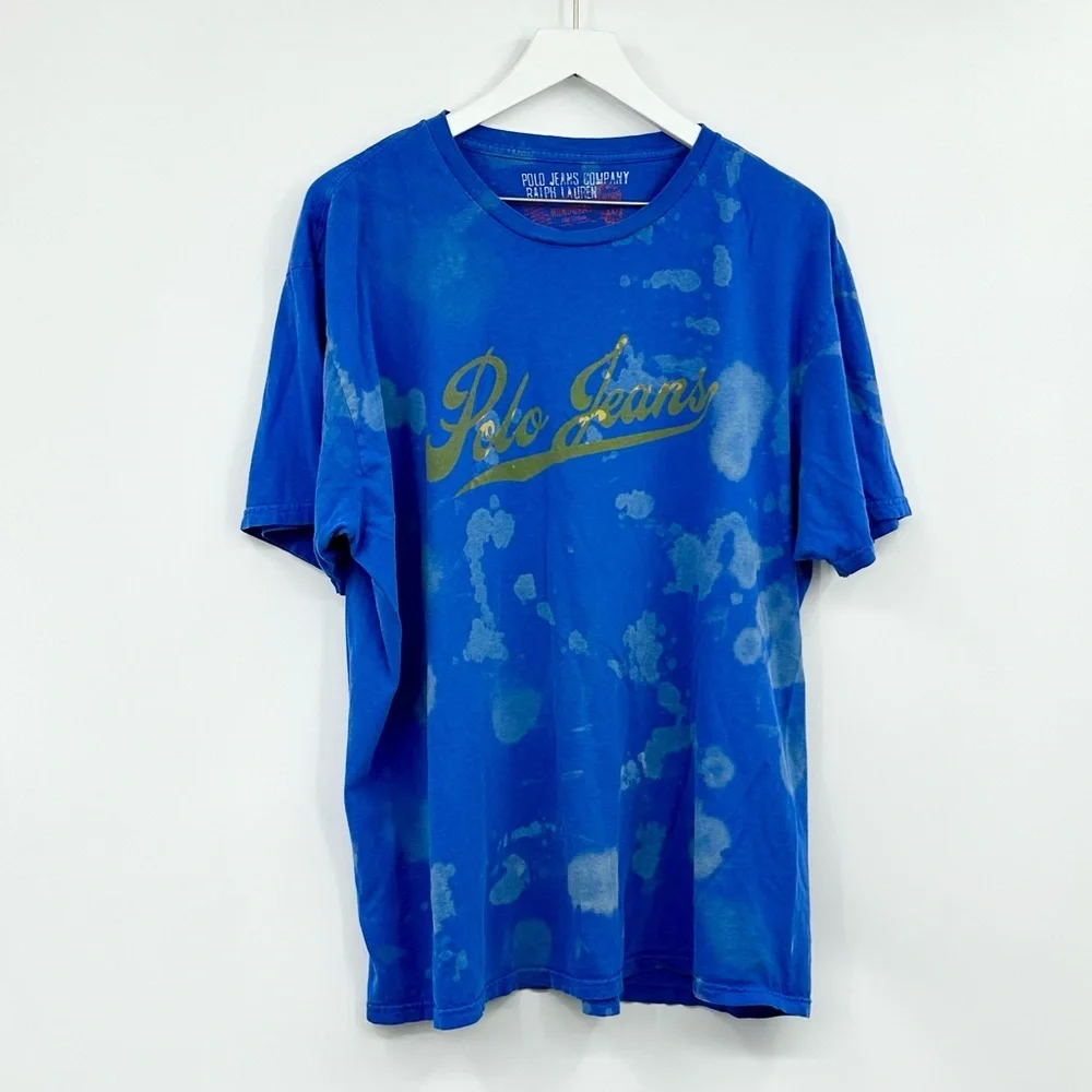 Ralph Lauren Polo Jeans Custom Upcycled Bleach Splatter Short Sleeve Shirt SZ XL